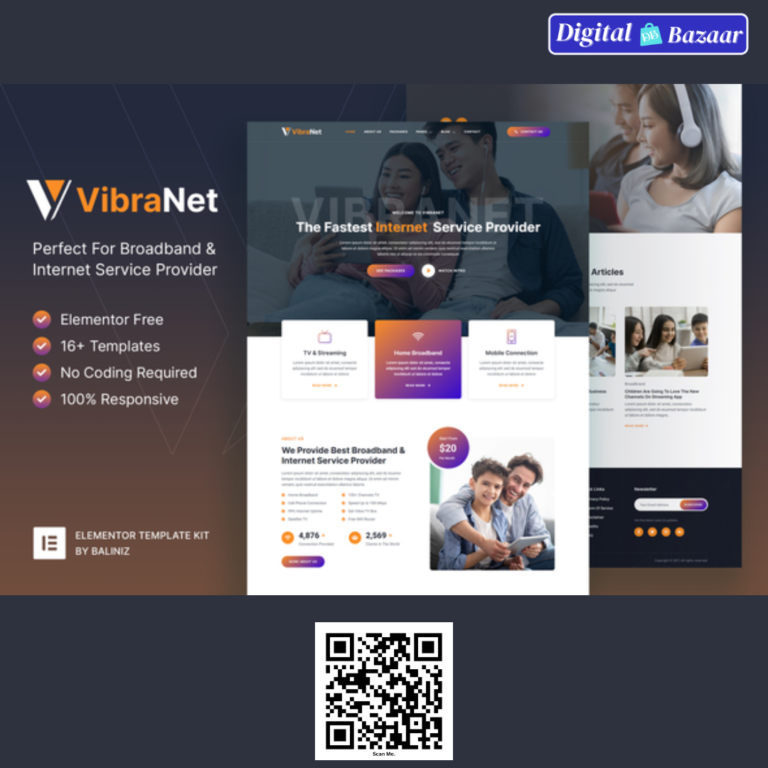 Vibranet – Broadband & Internet Service Provider Elementor Template Kit