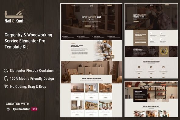 Nail&Knot – Carpentry & Woodworking Service Elementor Pro Template Kit