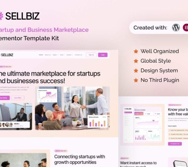 Sellbiz – Startup and Business Marketplace Elementor Template Kit