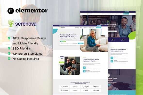 Serenova – Psychology & Mental Health Elementor Pro Template Kit