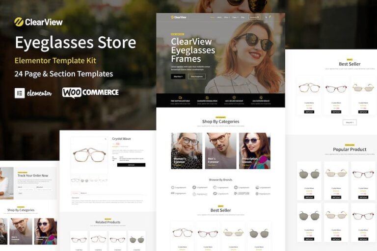 ClearView – Eyeglasses & Eyewear Store WooCommerce Elementor Template Kit