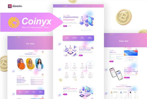 Coinyx – Cryptocurrency Blockchain & Bitcoin Elementor Template Kit