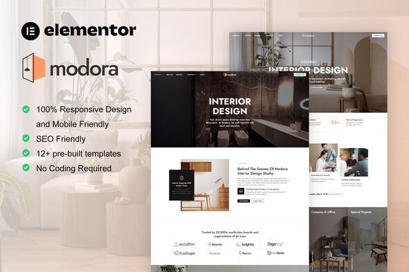 Modora – Interior Design & Architecture Service Elementor Pro Template Kit