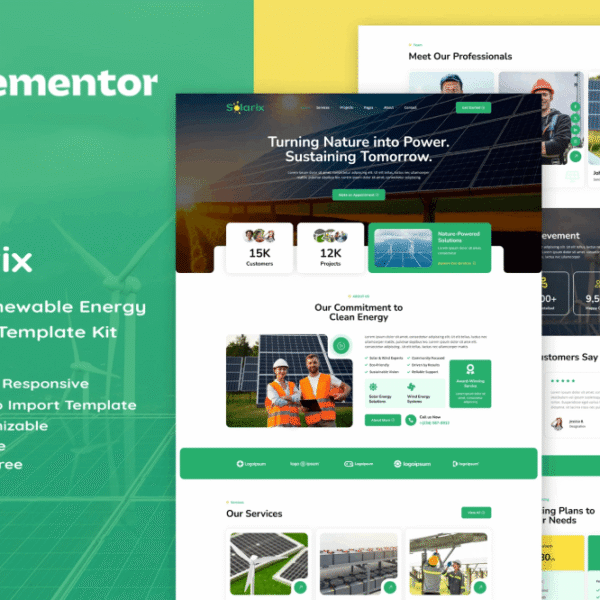 Solarix – Solar & Renewable Energy Elementor Template Kit