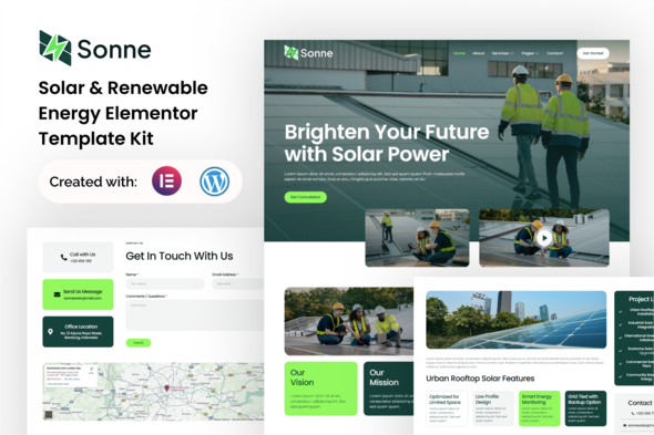 Sonne – Solar & Renewable Energy Elementor Template Kit