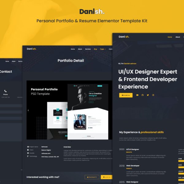 Danish – Personal Portfolio & Resume Elementor Template Kit