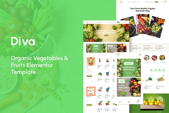 Diva – Organic Vegetables & Fruits Elementor Template Kitq