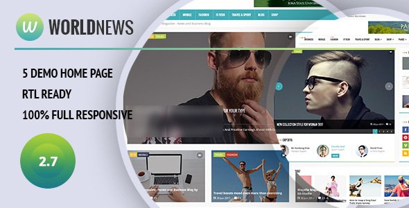 WorldNews Magazine RTL Responsive WordPress Blog